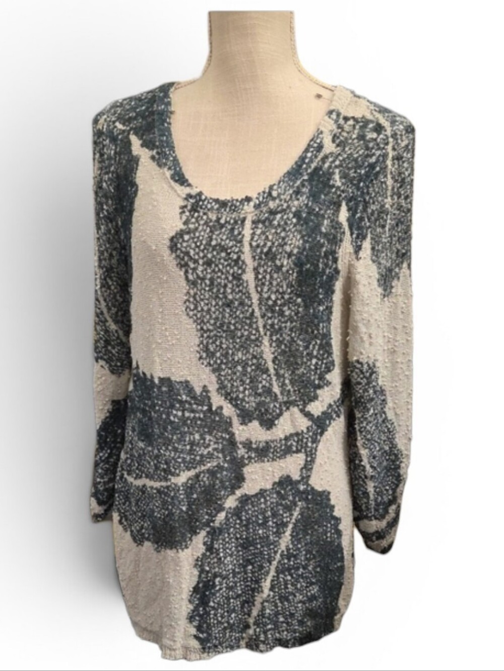 ZOZO Leaf Print Sweater in Ivory and Teal